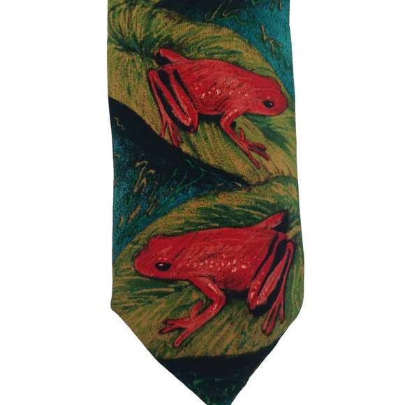 WORLD Wildlife Fund WWF Mens Neck Tie Tropical Forest Frogs 100% Silk Science - Picture 3 of 8